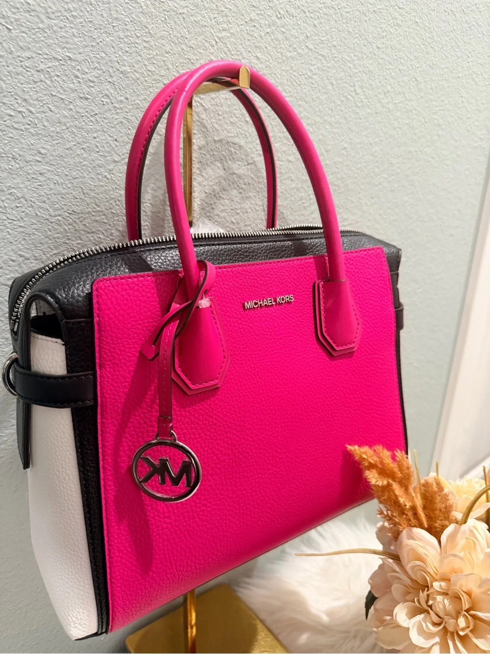 Michael Kors Mercer Belted Pebbled Leather Satchel